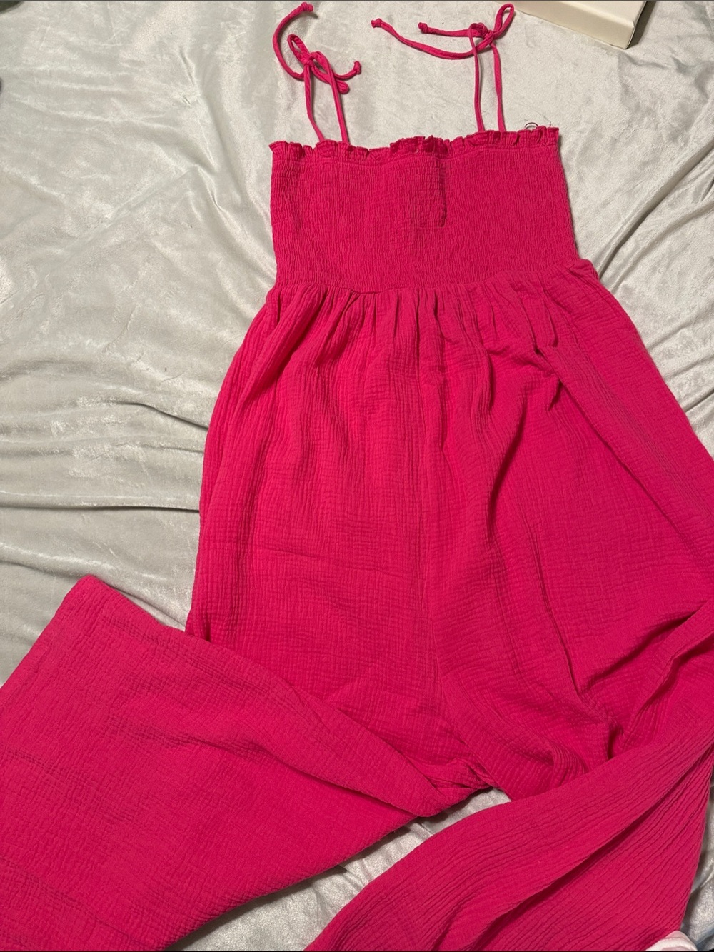 BiBi - Pink Smocked Jumpsuit with Tie Straps
